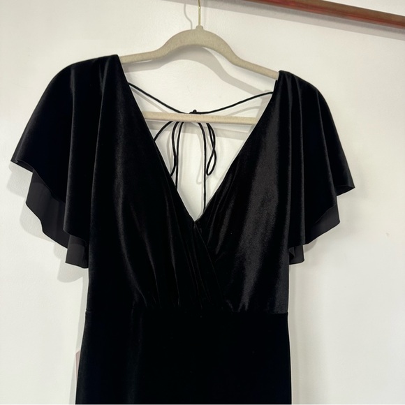 NWT Jenny Yoo Rachel Square Neck Long Sleeve Stretch Velvet Gown Black Anthro - Picture 6 of 7